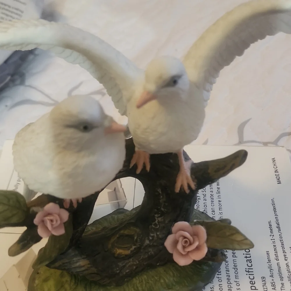 Antique White and Green Bird Sculpture with Pink Accents